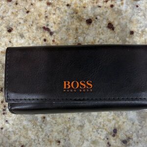 Hugo Boss Black Leather Glasses Case with Orange Logo